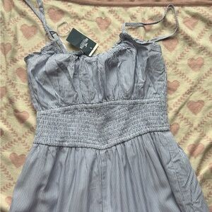NWT Hollister Light Blue Pinstripe Smocked Long Flowy Romper